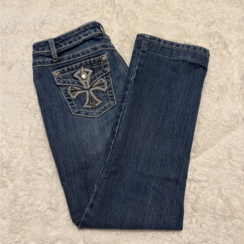 Cato Dark Blue Boot Cut Jeans with Cross Embroidery (SOLD)